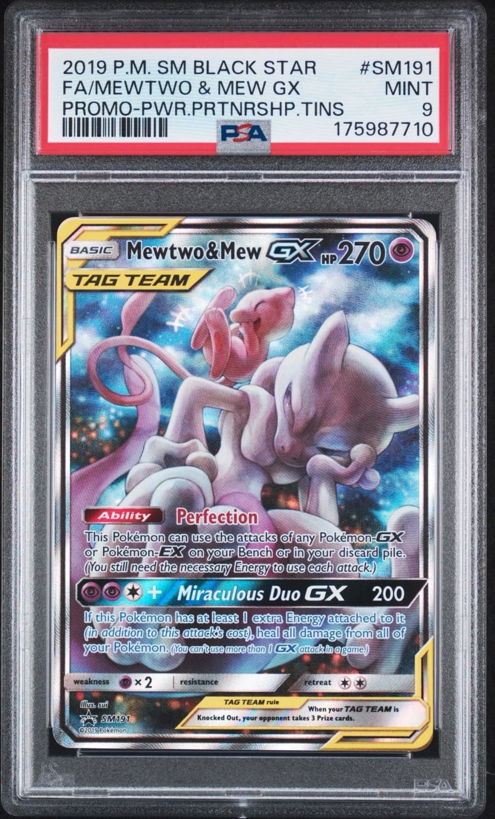BRAND NEW CERT Mewtwo & Mew GX SM191 PSA 9