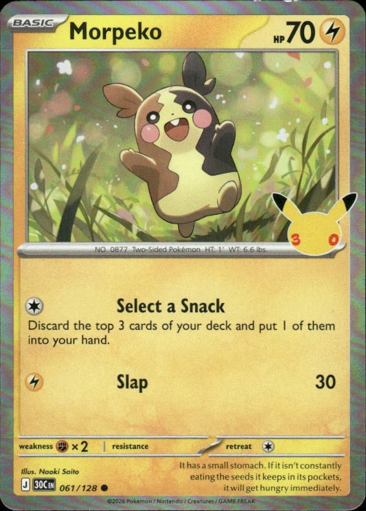 Morpeko 30th Celebration 061/128 Common Holo Pokémon — English NM