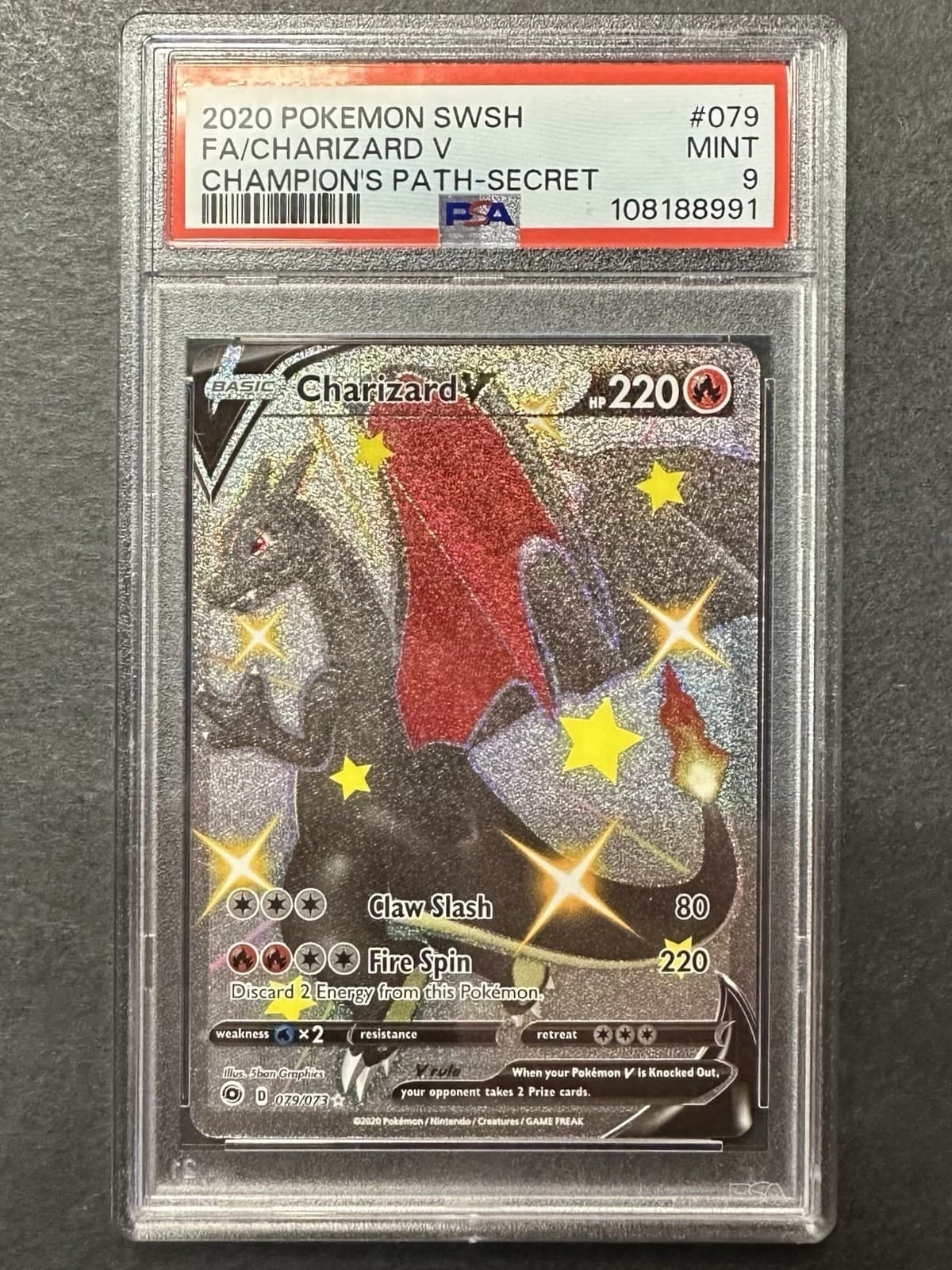 PSA Mint 9 Charizard V (Secret) 79/73 Champions Path Holo G264