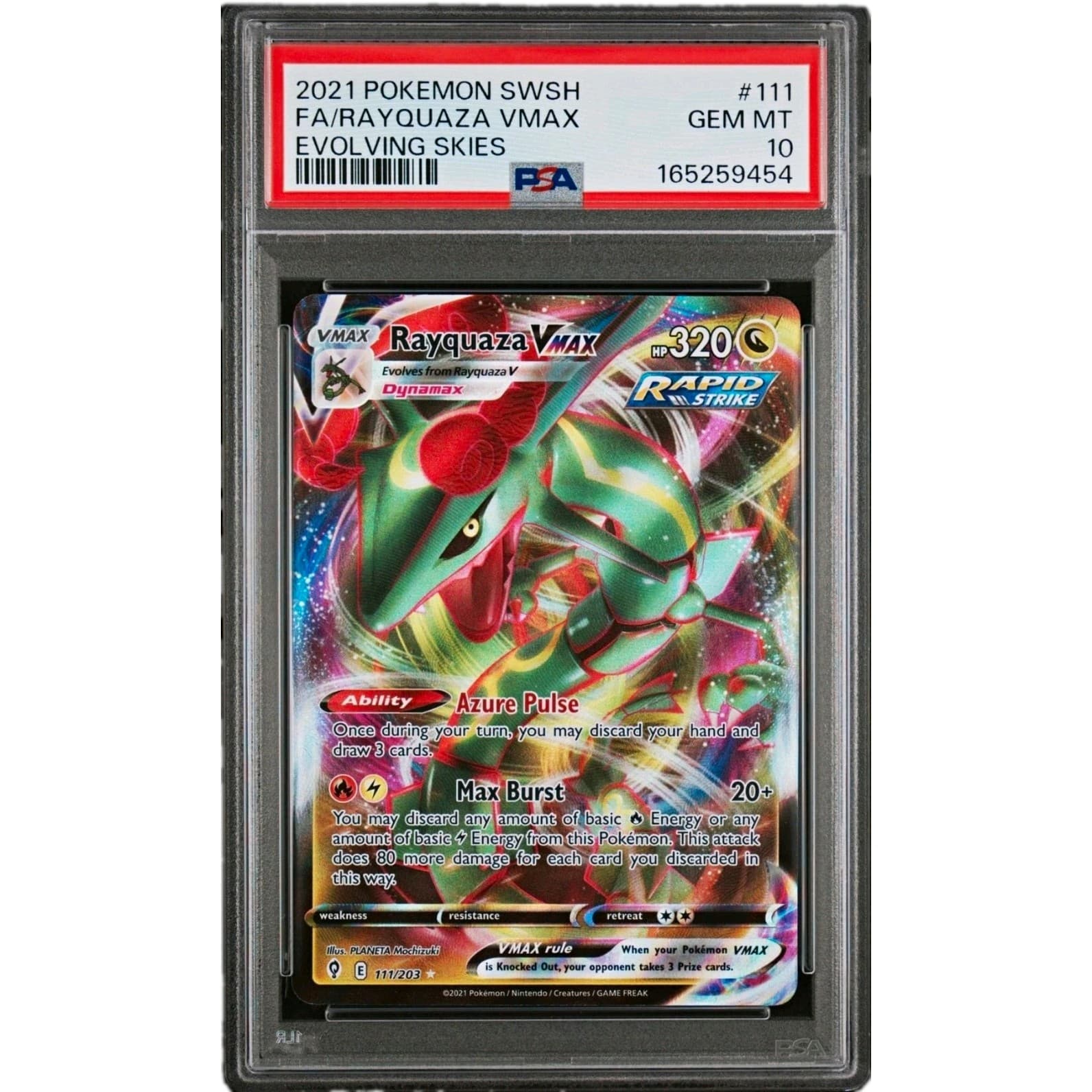 2021 Pokemon Rayquaza VMAX 111/203 Evolving Skies Holo UR Full Art PSA 10