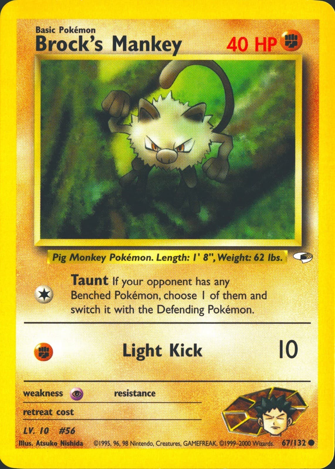 Brock's Mankey 67/132 Common Gym Heroes Pokemon Unlimited Lightly Played