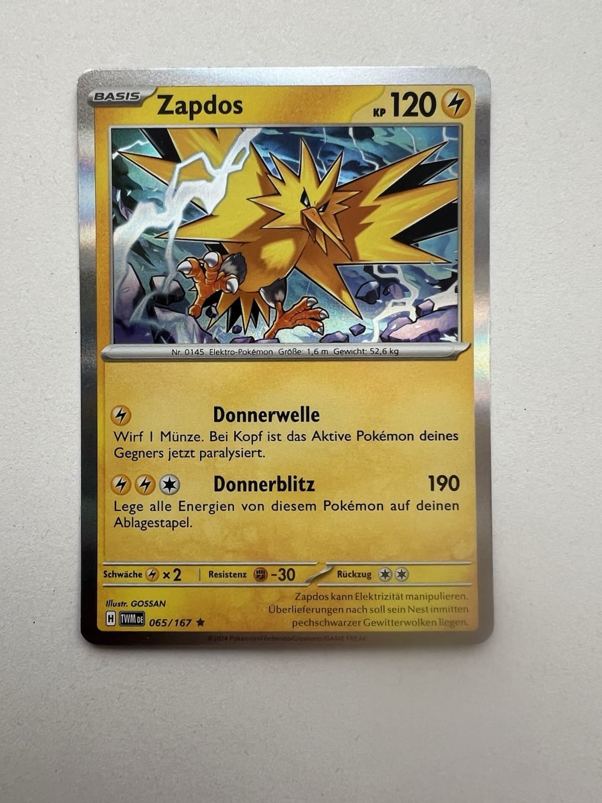 Pokemon Zapdos 65/167 Maskerade Im Zwielicht Holo Rare DE NM-Mint
