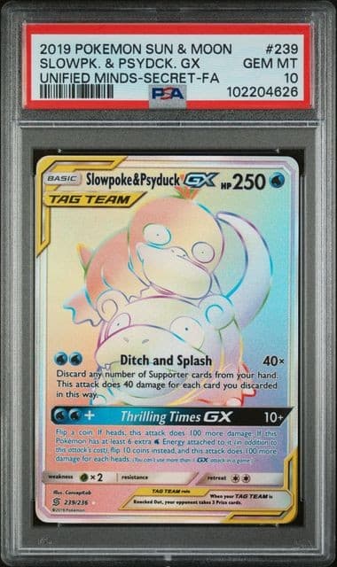 Pokemon Slowpoke & Psyduck GX Unified Minds Secret Full Art #239 PSA 10 Gem Mint