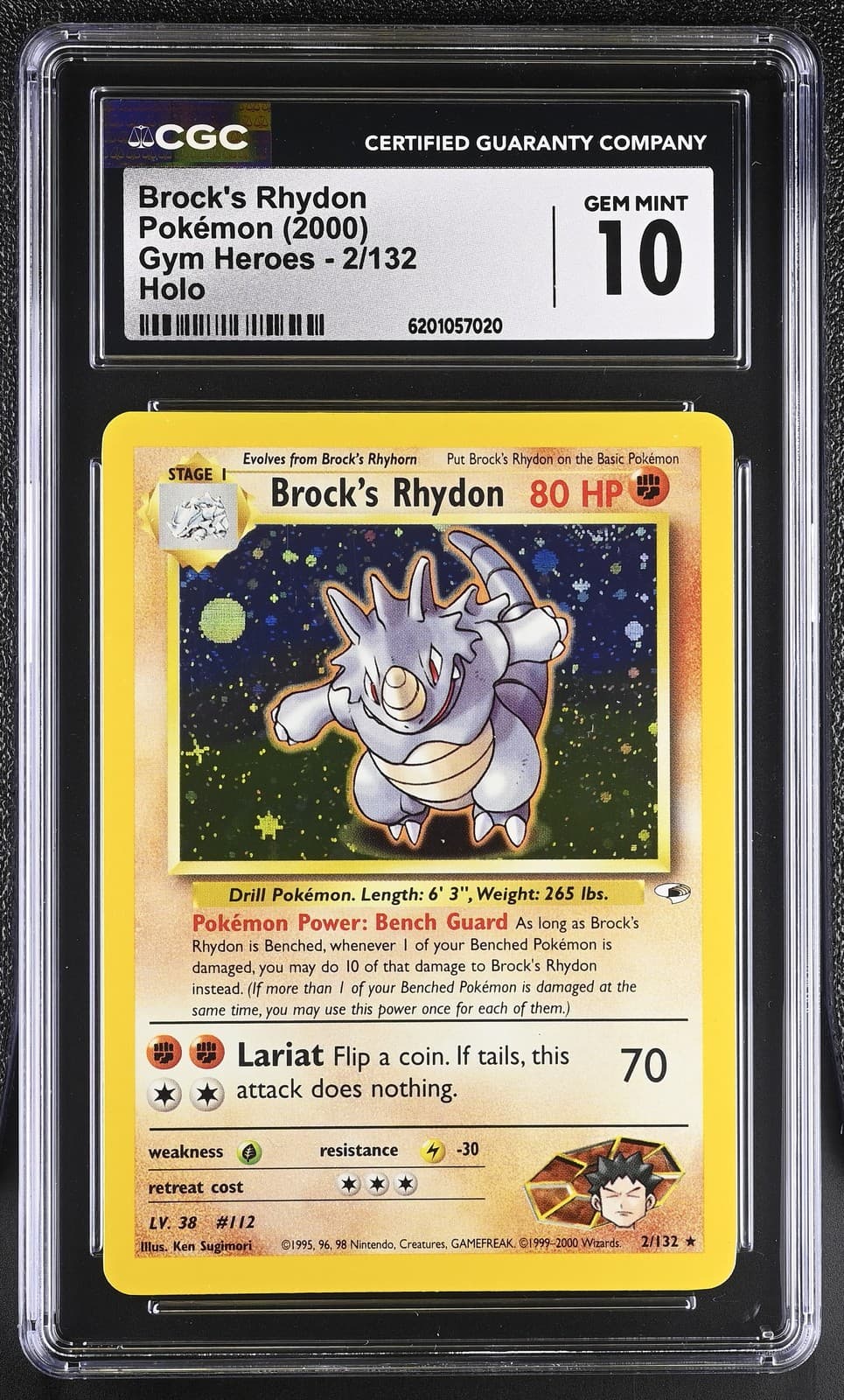 CGC 10 Brock's Rhydon 2/132 2000 Gym Heroes Holo Rare Pokemon Card