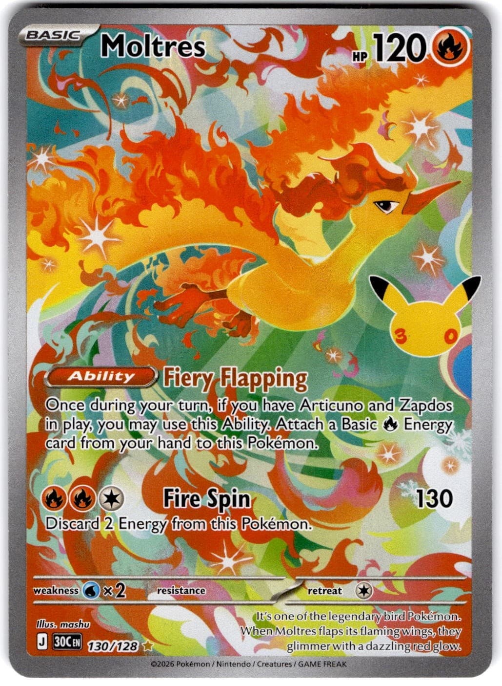 Pokemon Moltres 30th Celebration #130/128/128 Holofoil English