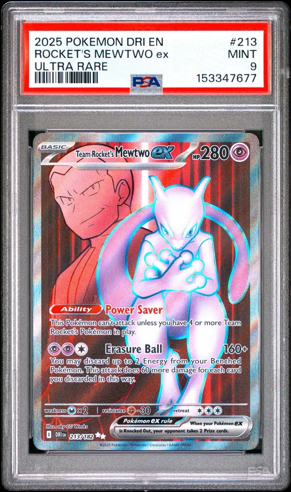 Team Rocket's Mewtwo ex 213/182 Sv10: Destined Rivals Holo PSA 9