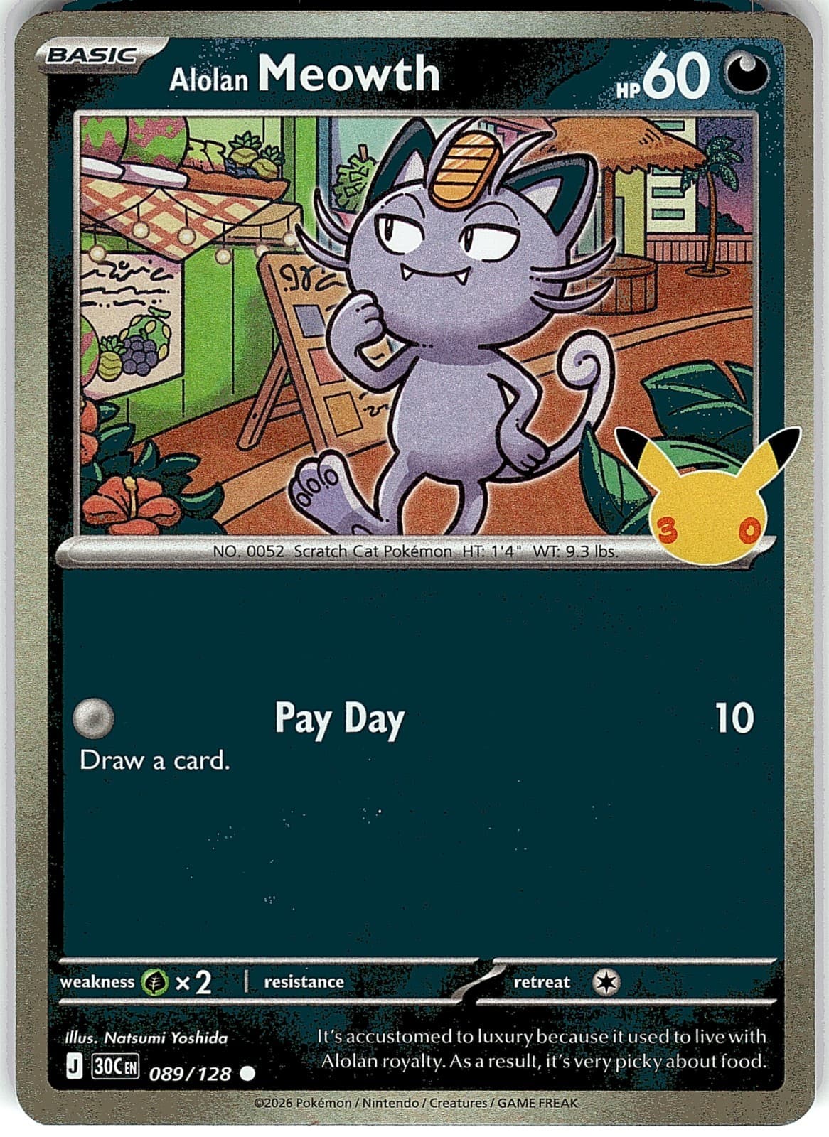 Alolan Meowth 089/128 Holo Common ME: 30th Celebration Pokemon Near Mint