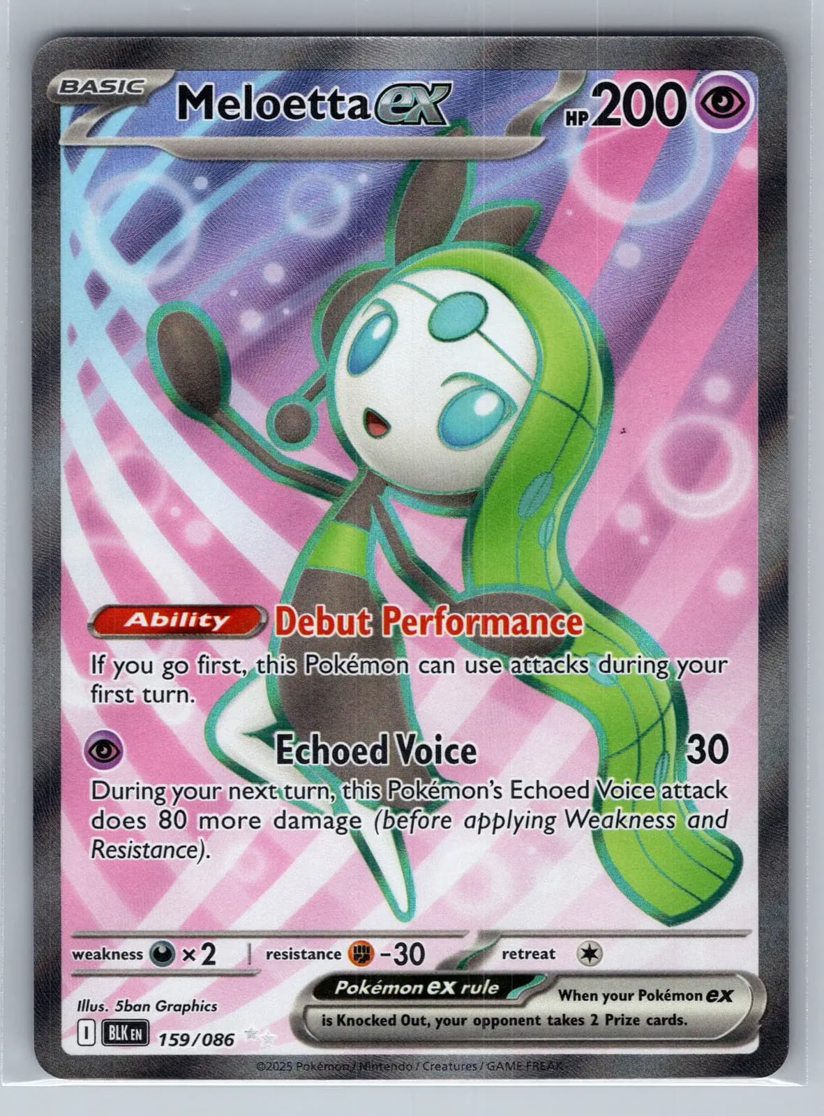 Meloetta ex 159/86 Black Bolt Full Art Secret Rare Pokemon TCG NM — photo 1 of 2