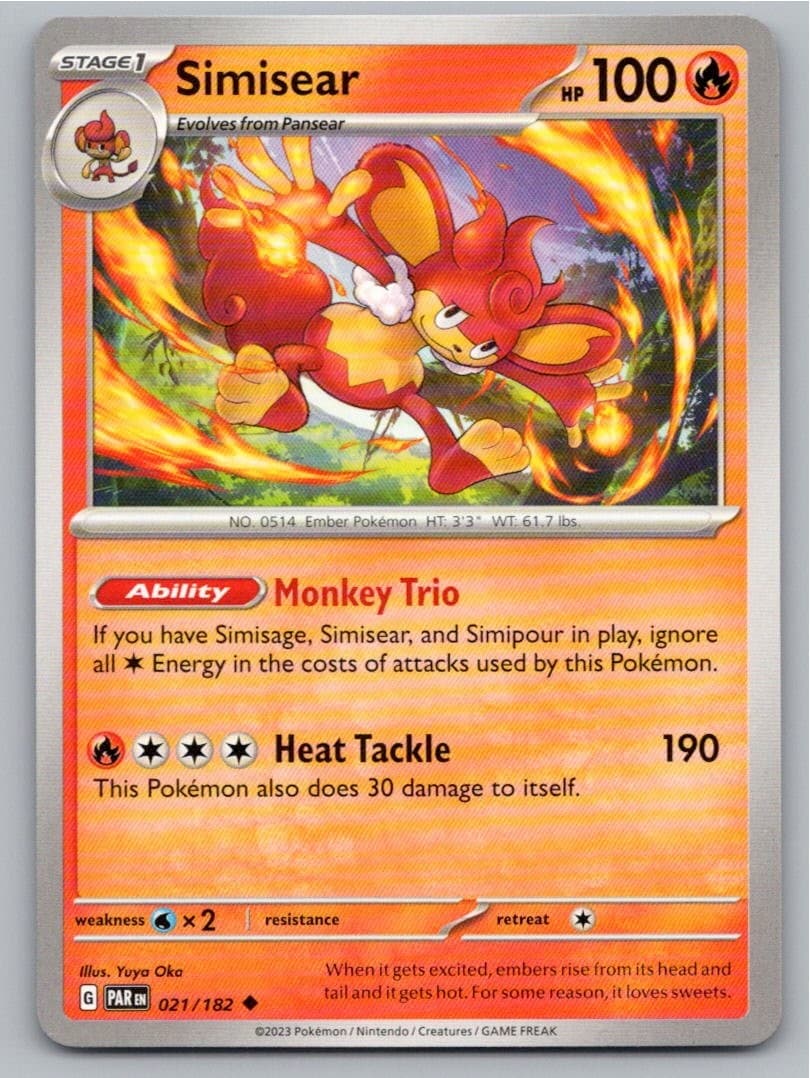 2023 POKEMON SIMISEAR PARADOX RIFT 021/182 UNCOMMON NM A29726 FREE S&H