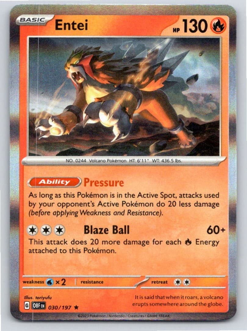 2023 POKEMON ENTEI OBSIDIAN FLAMES 030/197 HOLO R NM A72943 FREE S&H