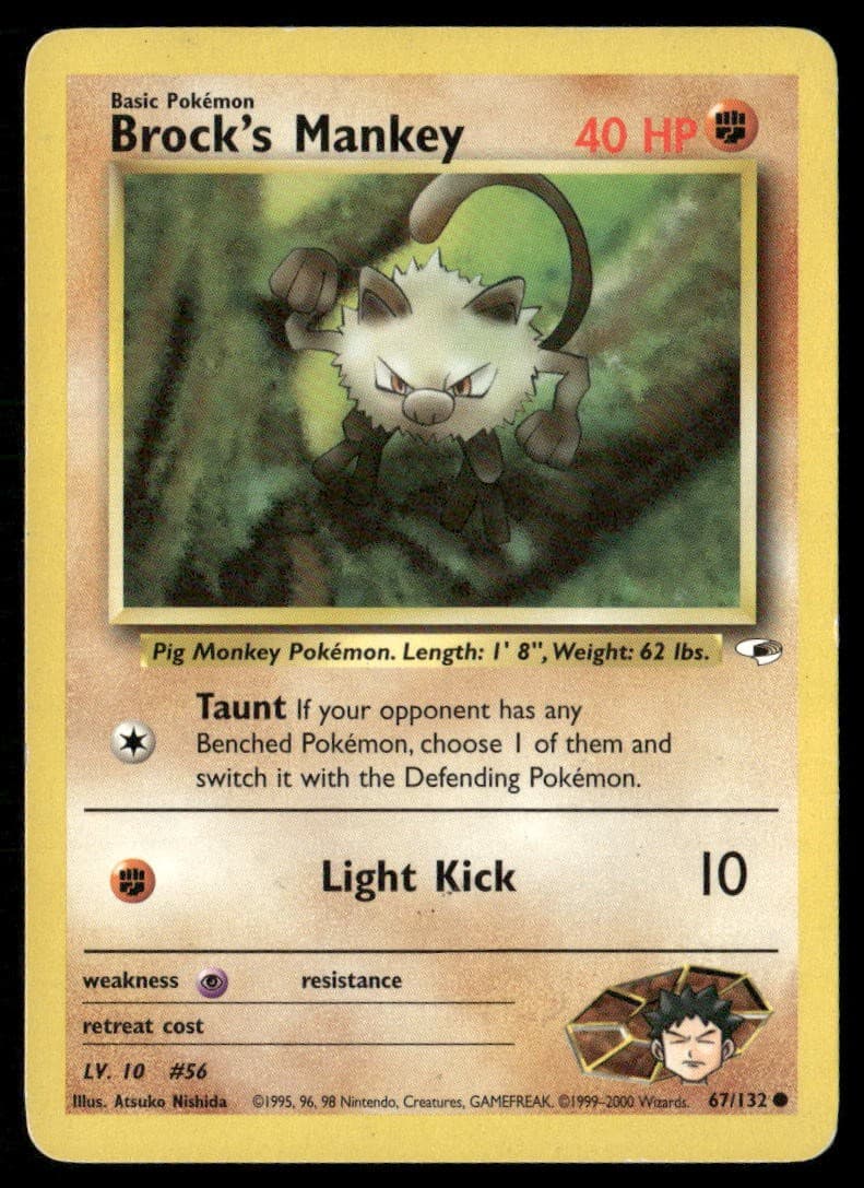 Brock's Mankey 67/132 Common Gym Heroes Pokemon Unlimited Heavily Played