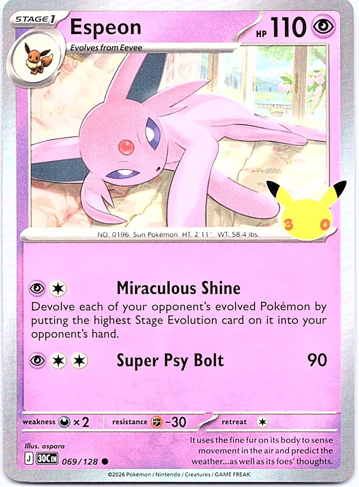 Espeon Holo Common ME: 30th Celebration 069/128 NM ((Pokemon))