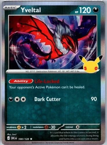 Yveltal 100/128 ME: 30th Celebration Pokemon Holo Near Mint