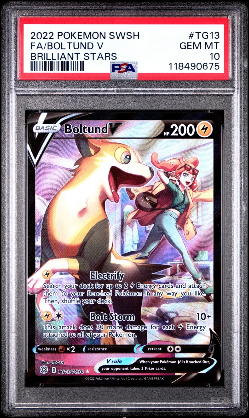 2022 POKEMON SWORD & SHIELD BRILLIANT STARS #TG13 FULL ART/BOLTUND V PSA 10