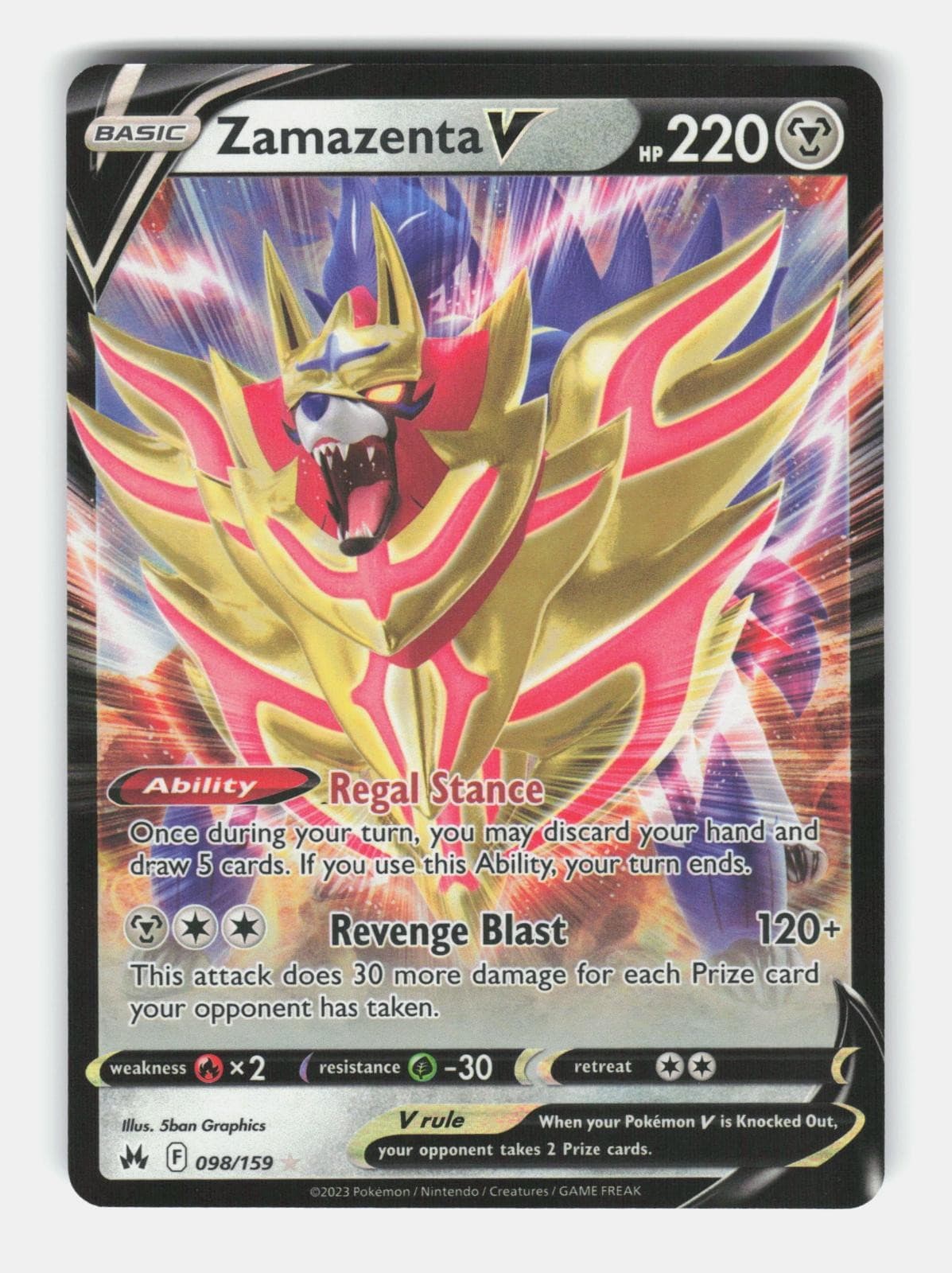 Zamazenta V 098/159 Holo V Rare Crown Zenith Pokemon Near Mint
