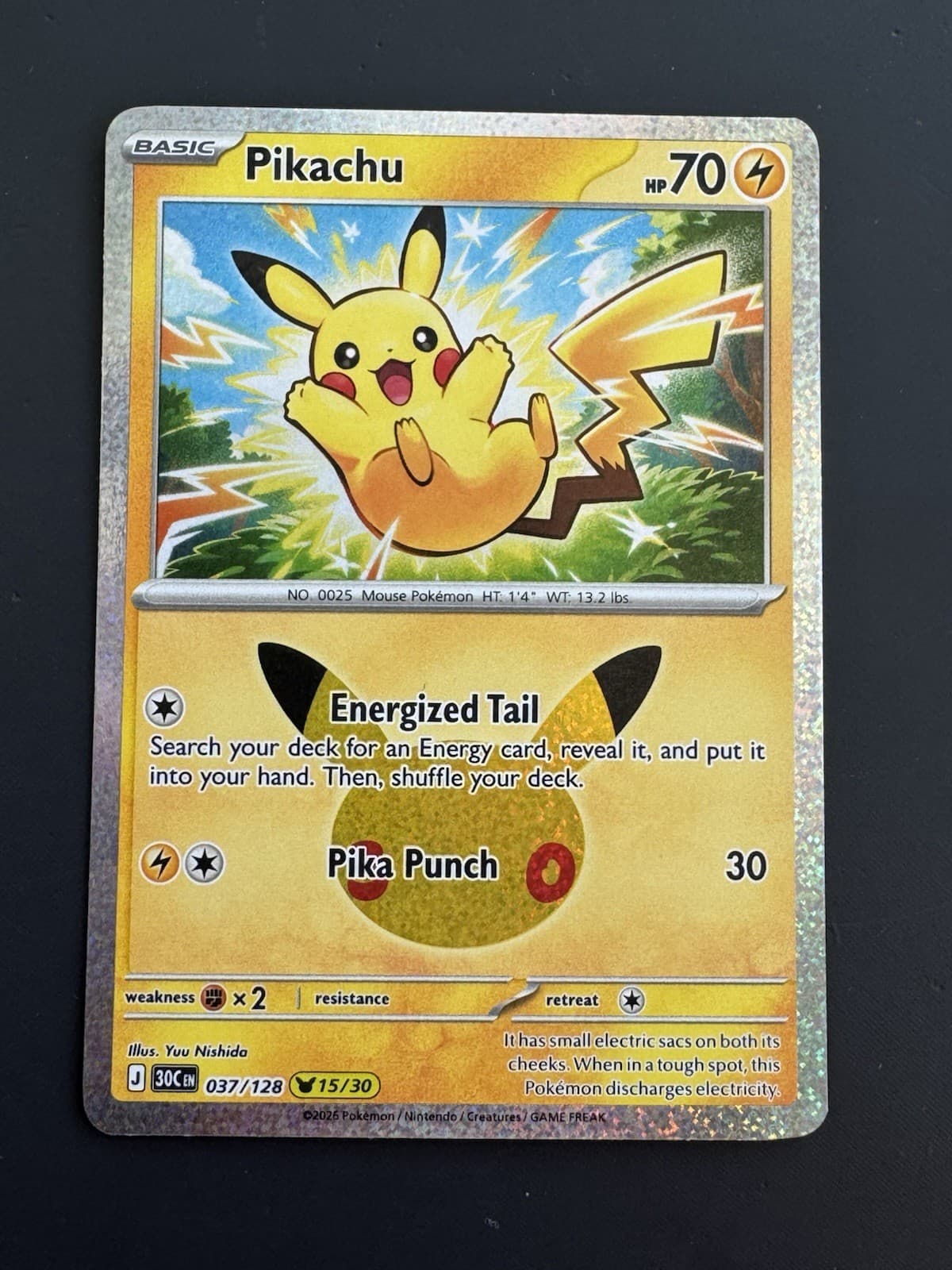 Pokémon TCG 30th Celebration Pikachu 37/128 #15/30 Holo