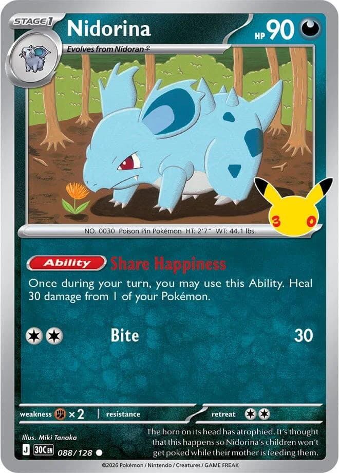 Pokemon TCG 30th Celebration Nidorina Holo #88/128