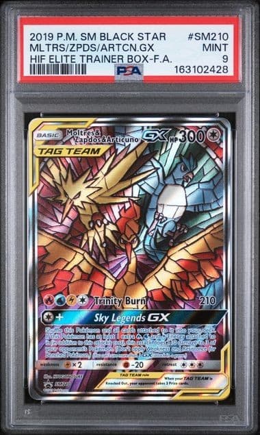 Pokemon TCG Moltres & Zapdos & Articuno GX SM210 Full Art Holo PSA 9