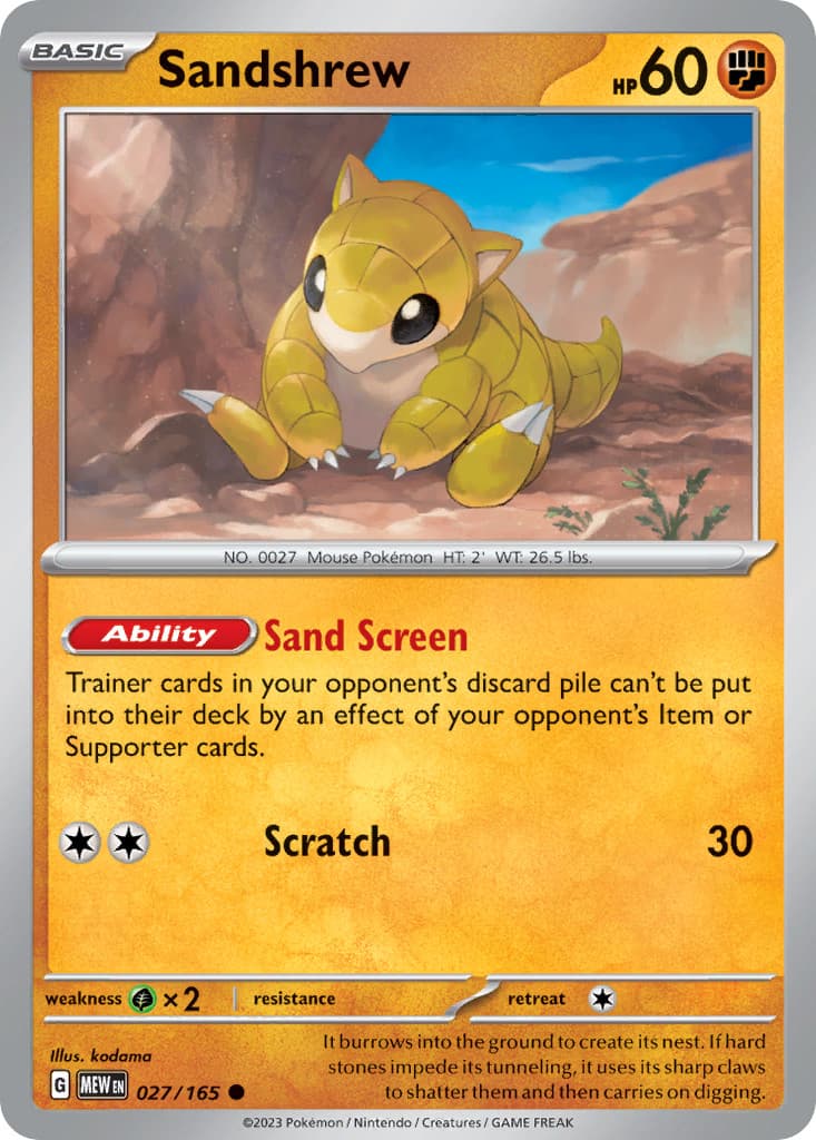 Sandshrew 027/165 151 Common Pokemon NM/M