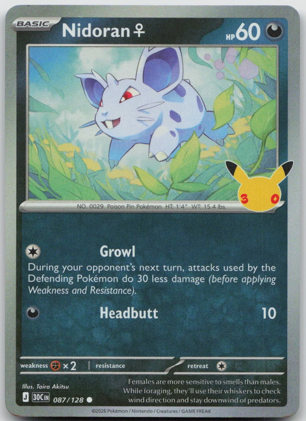 Nidoran F 087/128 Holo Common ME: 30th Celebration Pokemon Near Mint