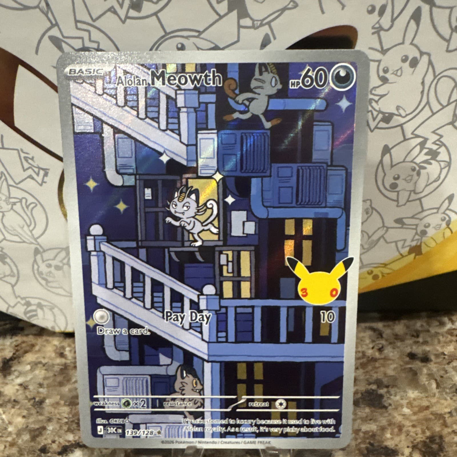Pokemon 30th Celebration - Alolan Meowth - 139/128 - Holo - Illustration Rare