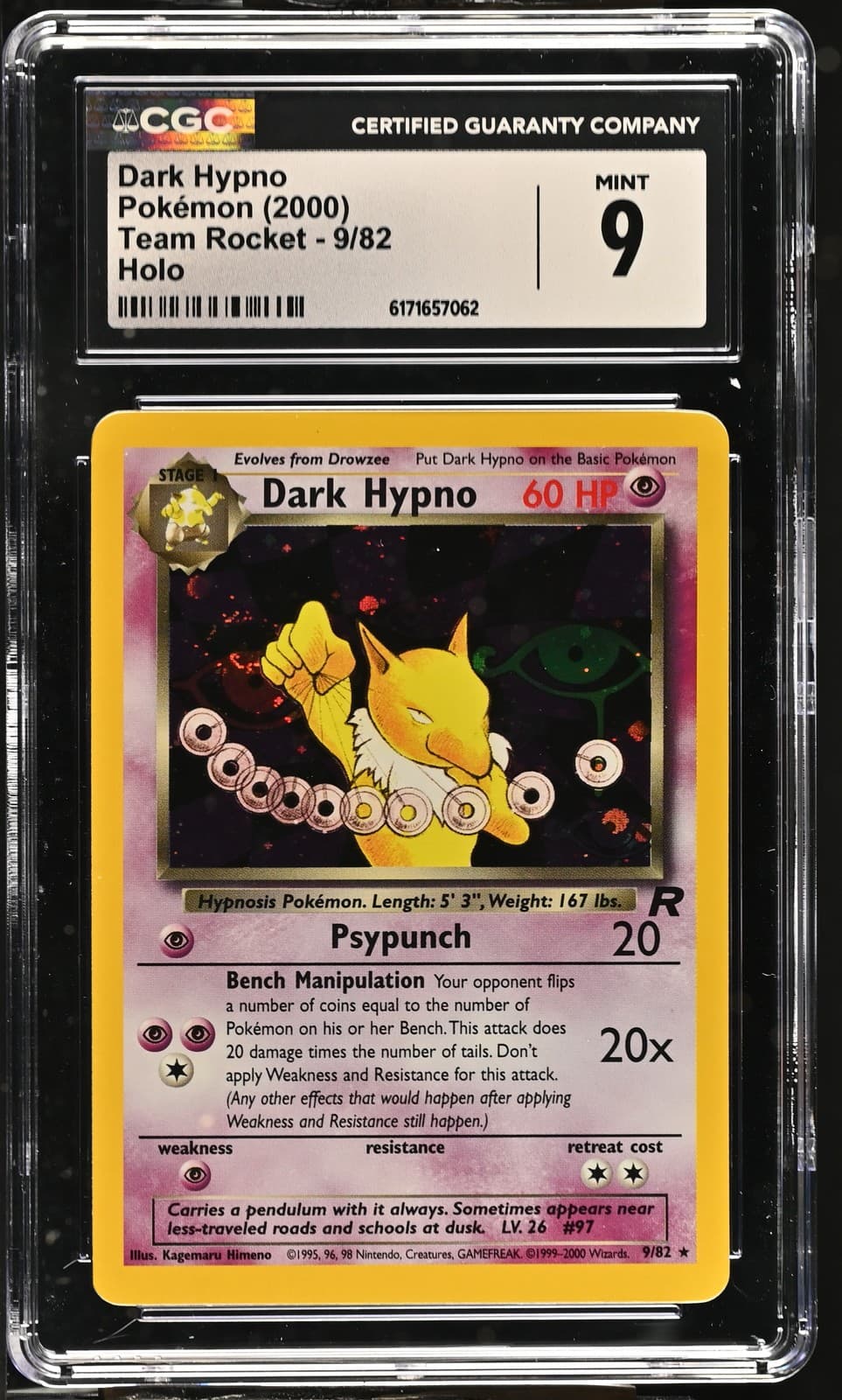 CGC 9 MINT Dark Hypno 9/82 Team Rocket Holo Swirl Pokemon Card