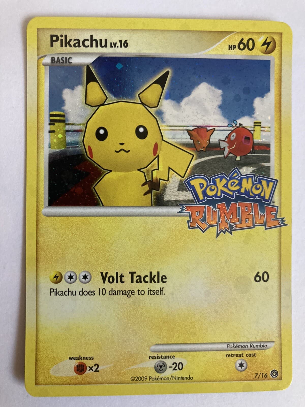 2009 POKEMON RUMBLE PIKACHU PROMO RARE HOLO SWIRL CARD 7/16 MINT CONDITION