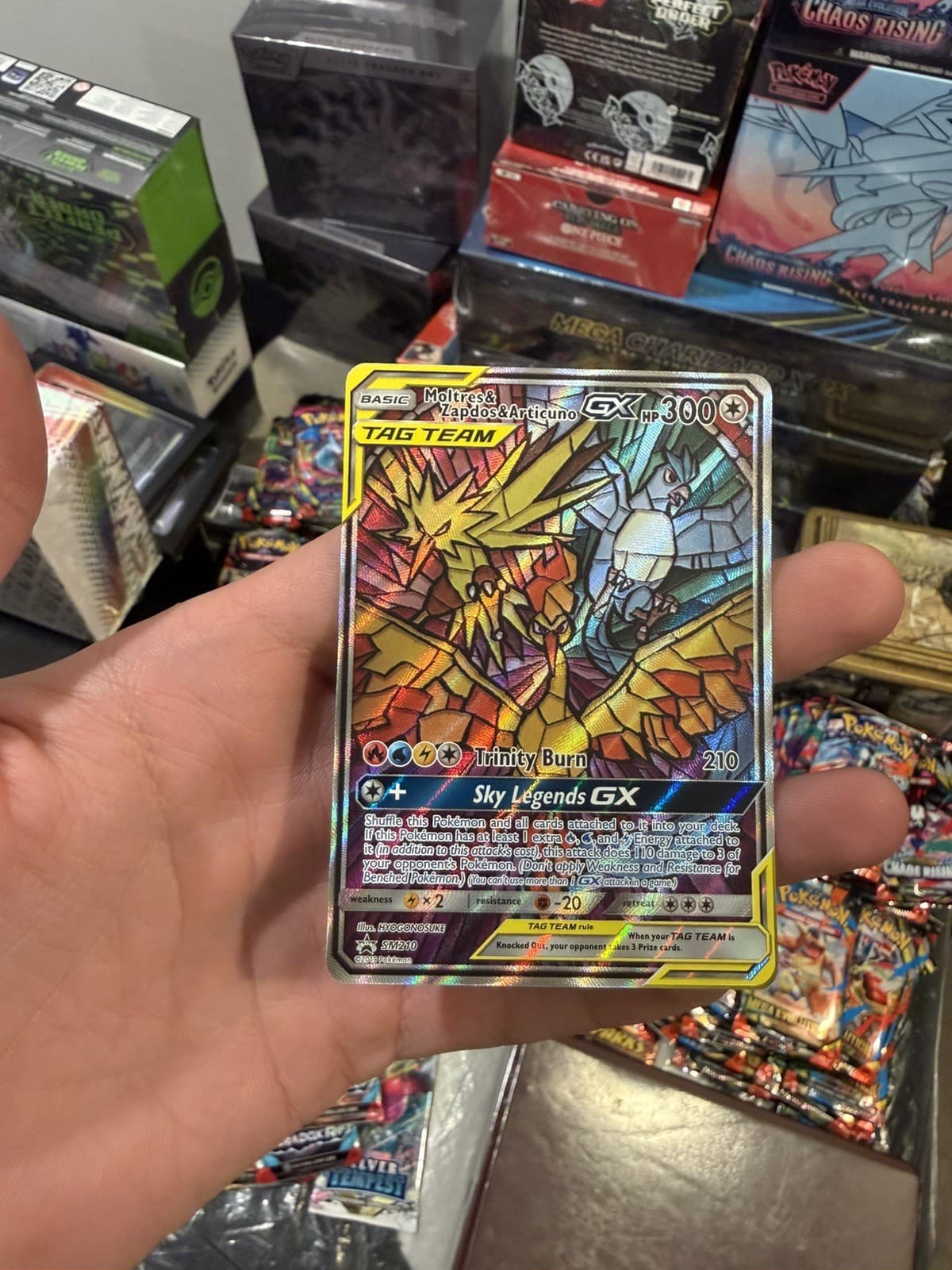 Moltres Zapdos Articuno GX SM210 Stained Glass Promo Tag Team Pokemon NM PSA 10