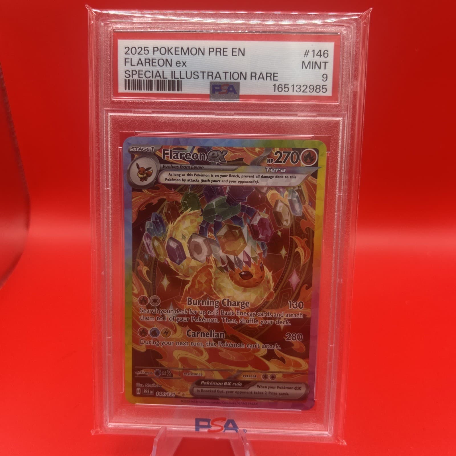 Pokémon TCG 2025 Prismatic Evolutions Flareon ex SIR Holo 146/131 PSA 9
