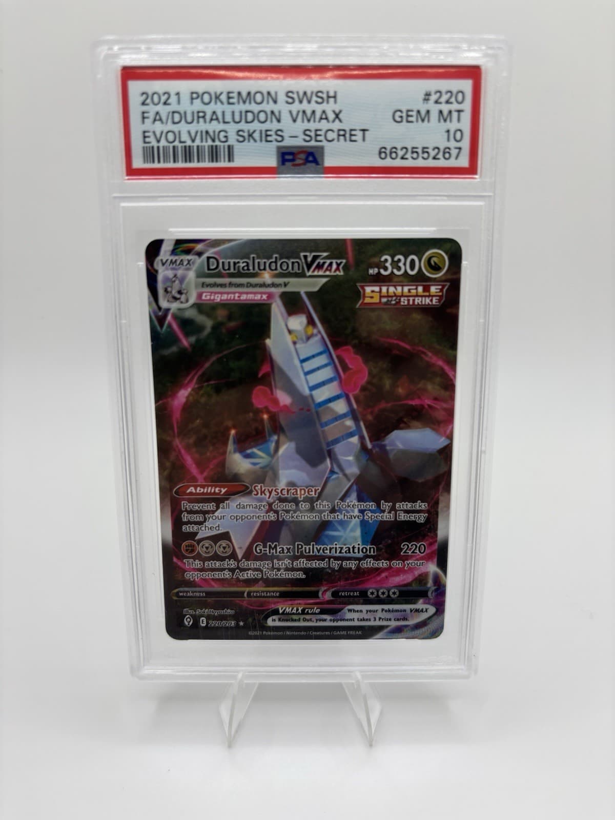 POKEMON PSA 10 SWSH Evolving Skies Duraludon VMAX 220/203 Alt Art *2100