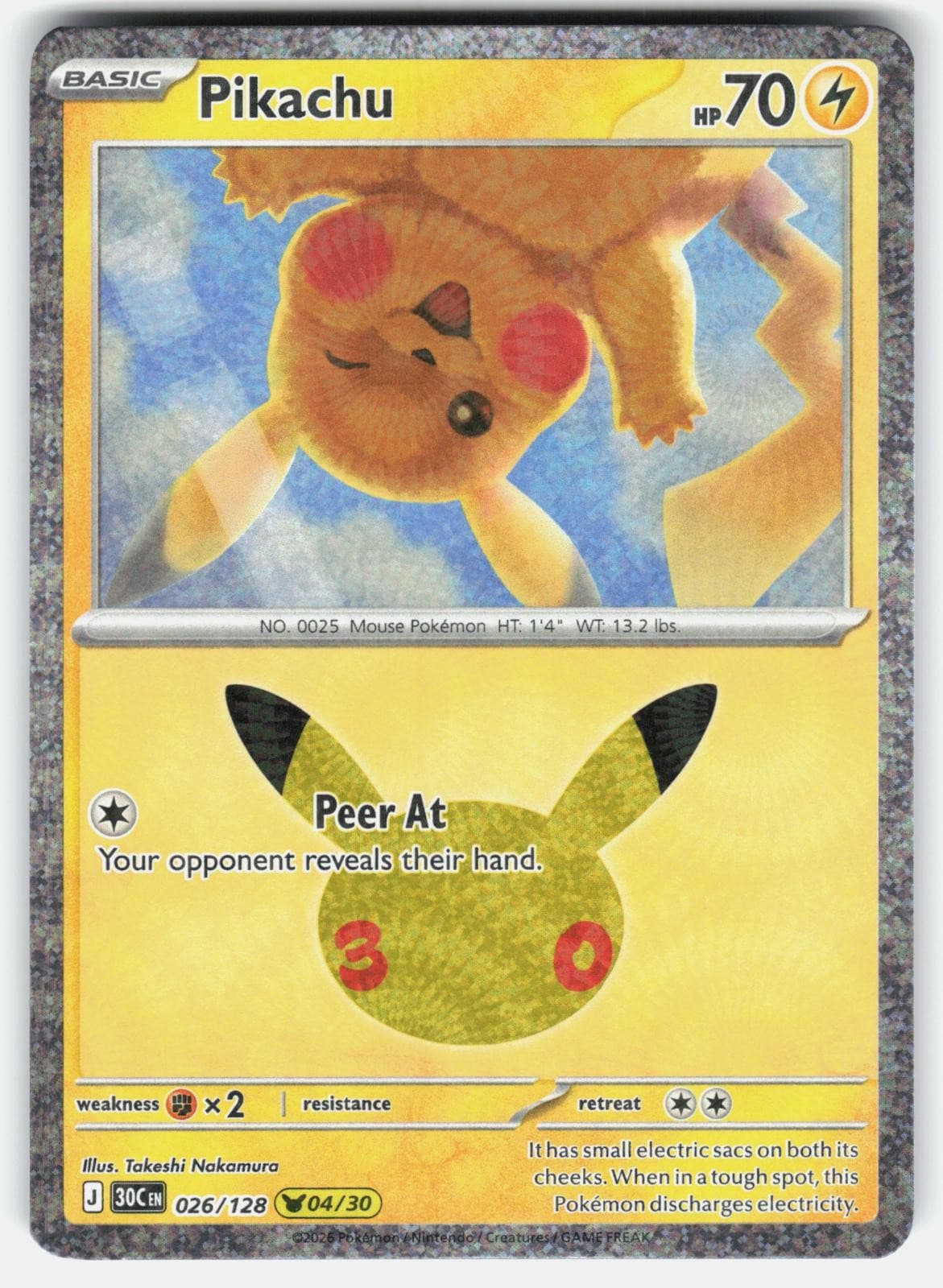 Pikachu 026/128 Holo Pikachu Rare ME: 30th Celebration Pokemon NM/M