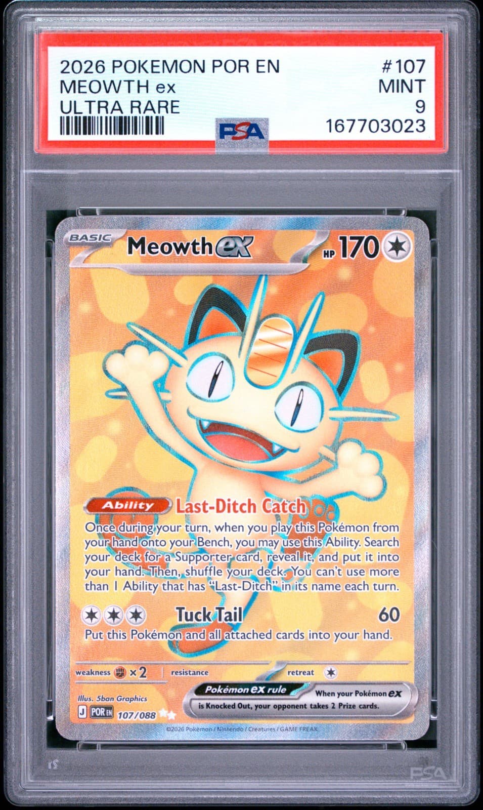 2026 POKEMON POR EN PERFECT ORDER ULTRA RARE #107 MEOWTH EX PSA 9