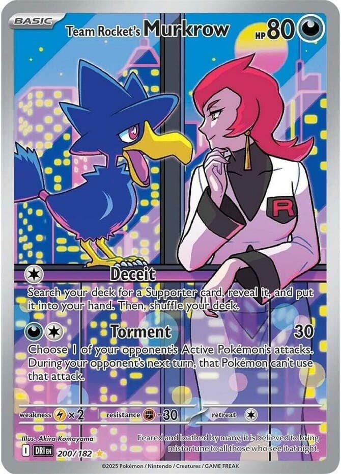 NM-Mint Team Rocket's Murkrow - 200/182 - Illustration Rare Pokemon Destined Riv