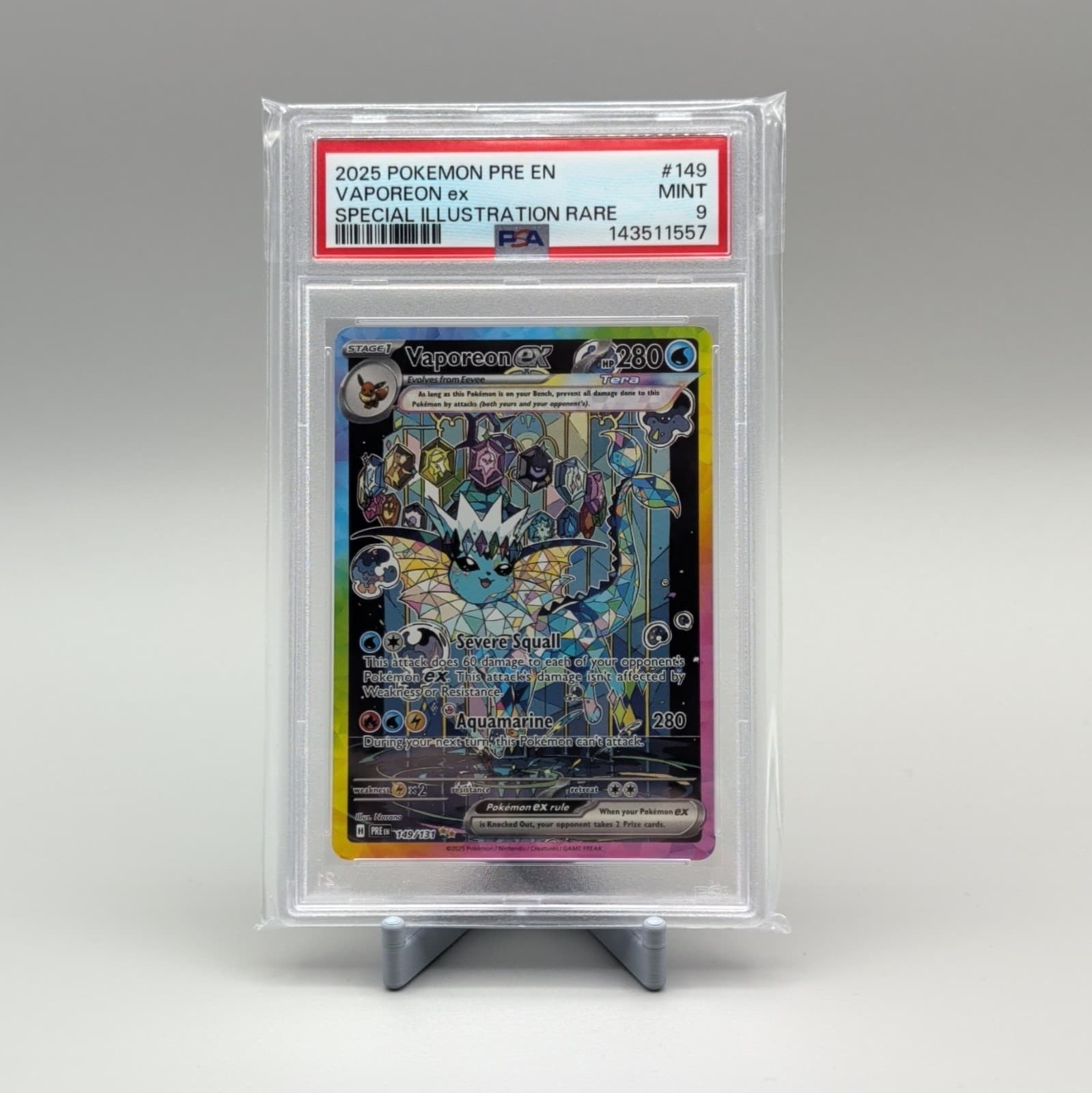 2025 Pokemon Prismatic Evolutions Vaporeon ex 149/131 SIR PSA 9