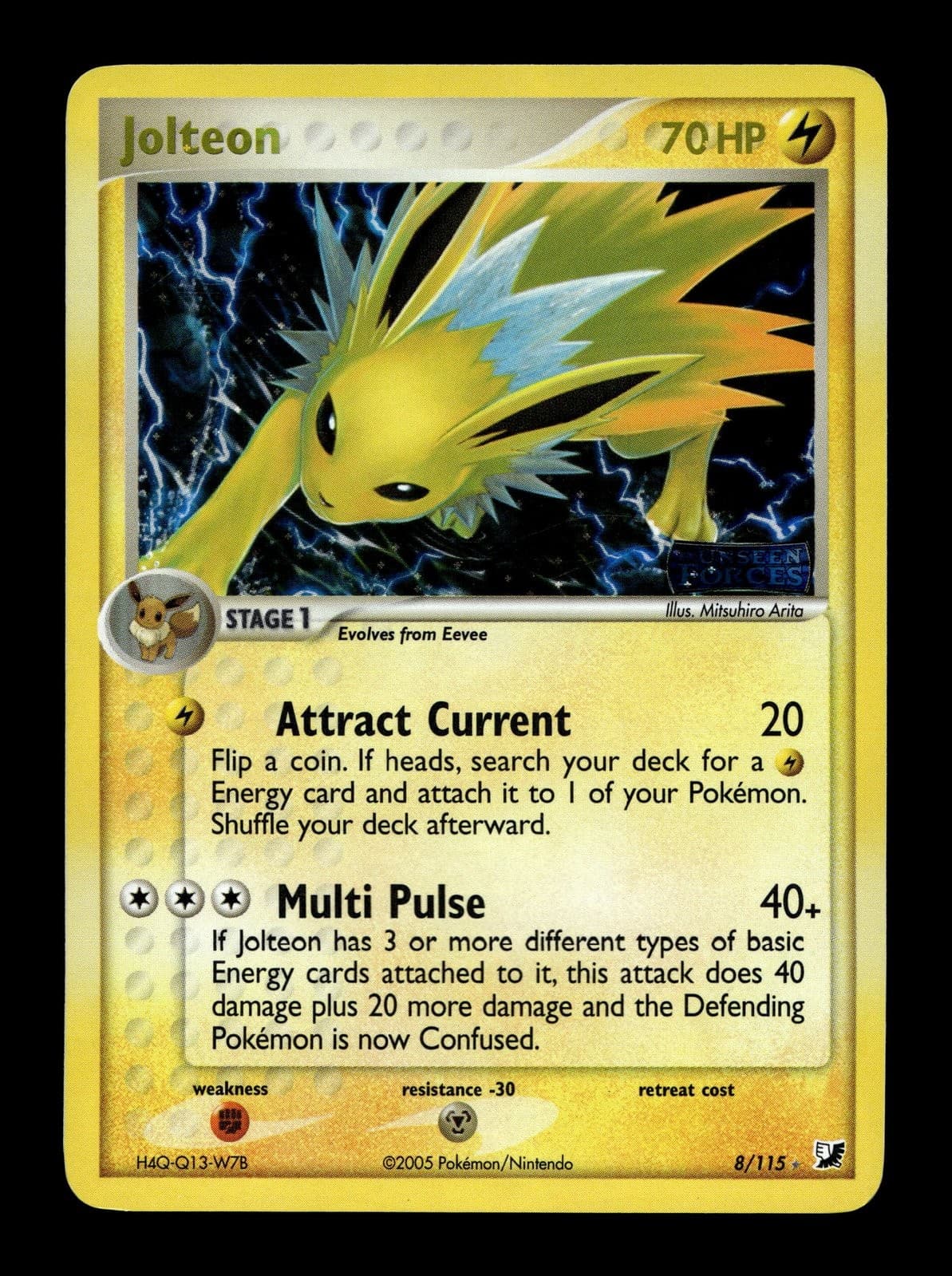 Jolteon EX Unseen Forces #8 (2005) Holo NM Pokemon