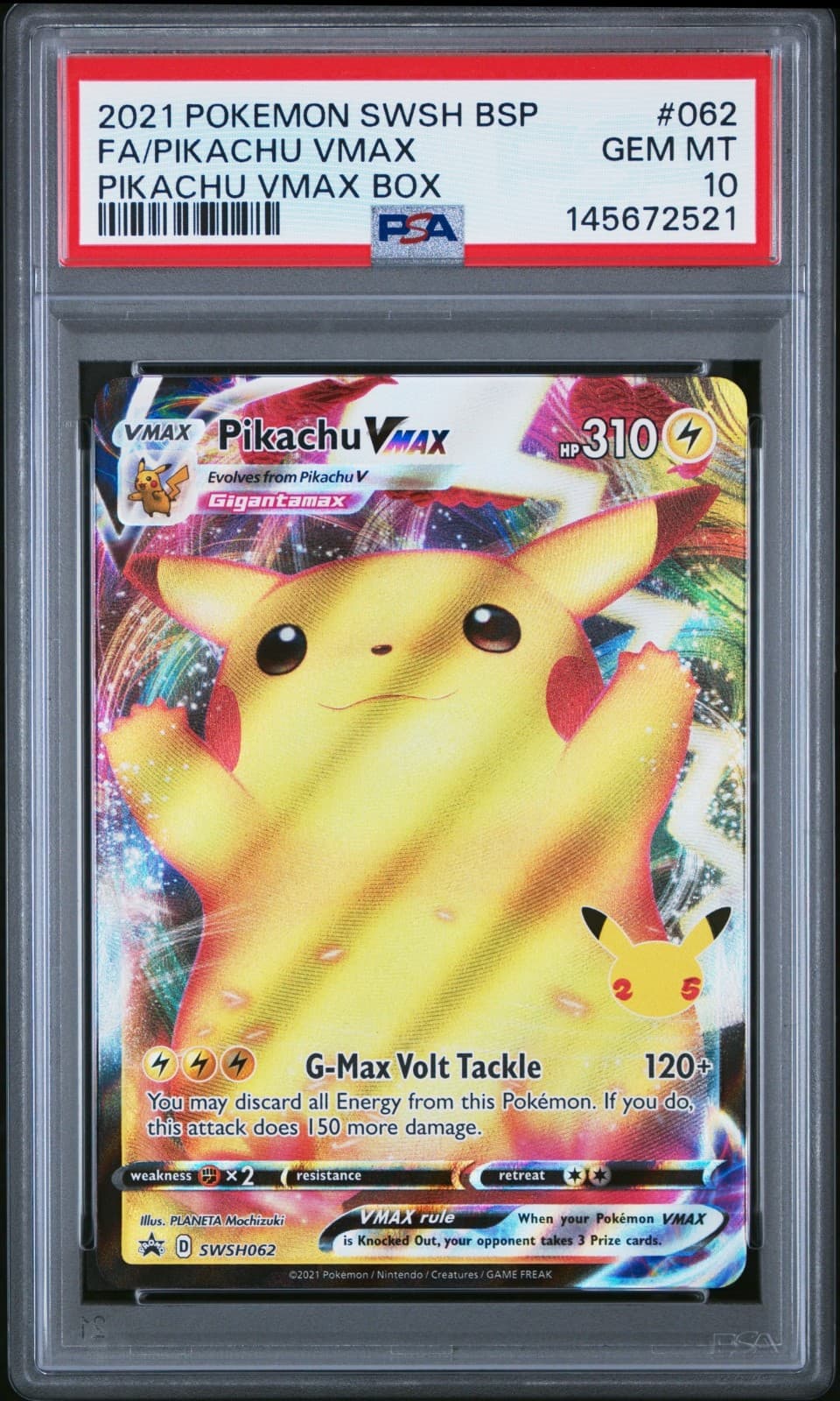 PSA 10 PIKACHU VMAX SWSH062 CELEBRATIONS BLACK STAR PROMO 2021 POKEMON GEM MINT