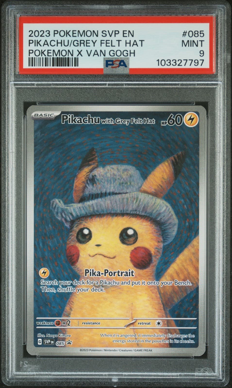Pikachu With Grey Felt Hat 085 Pokemon X Van Gogh Pokemon PSA 9 Mint