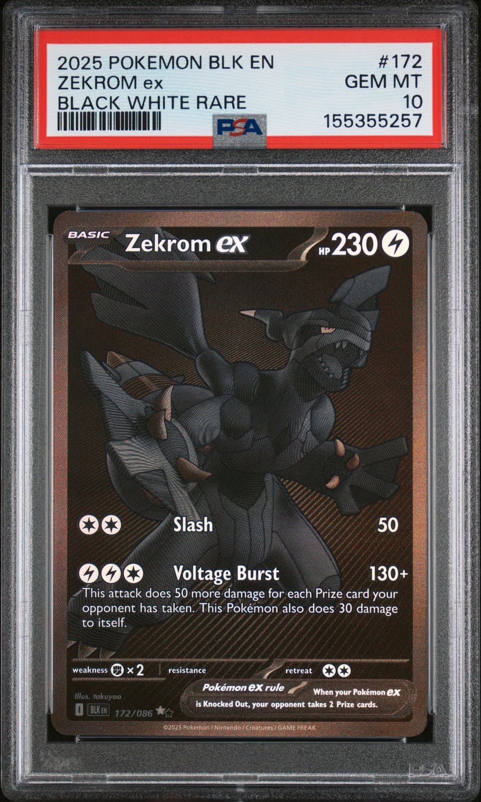 2025 POKEMON BLK EN-BLACK BOLT BLACK WHITE RARE #172 ZEKROM EX PSA 10