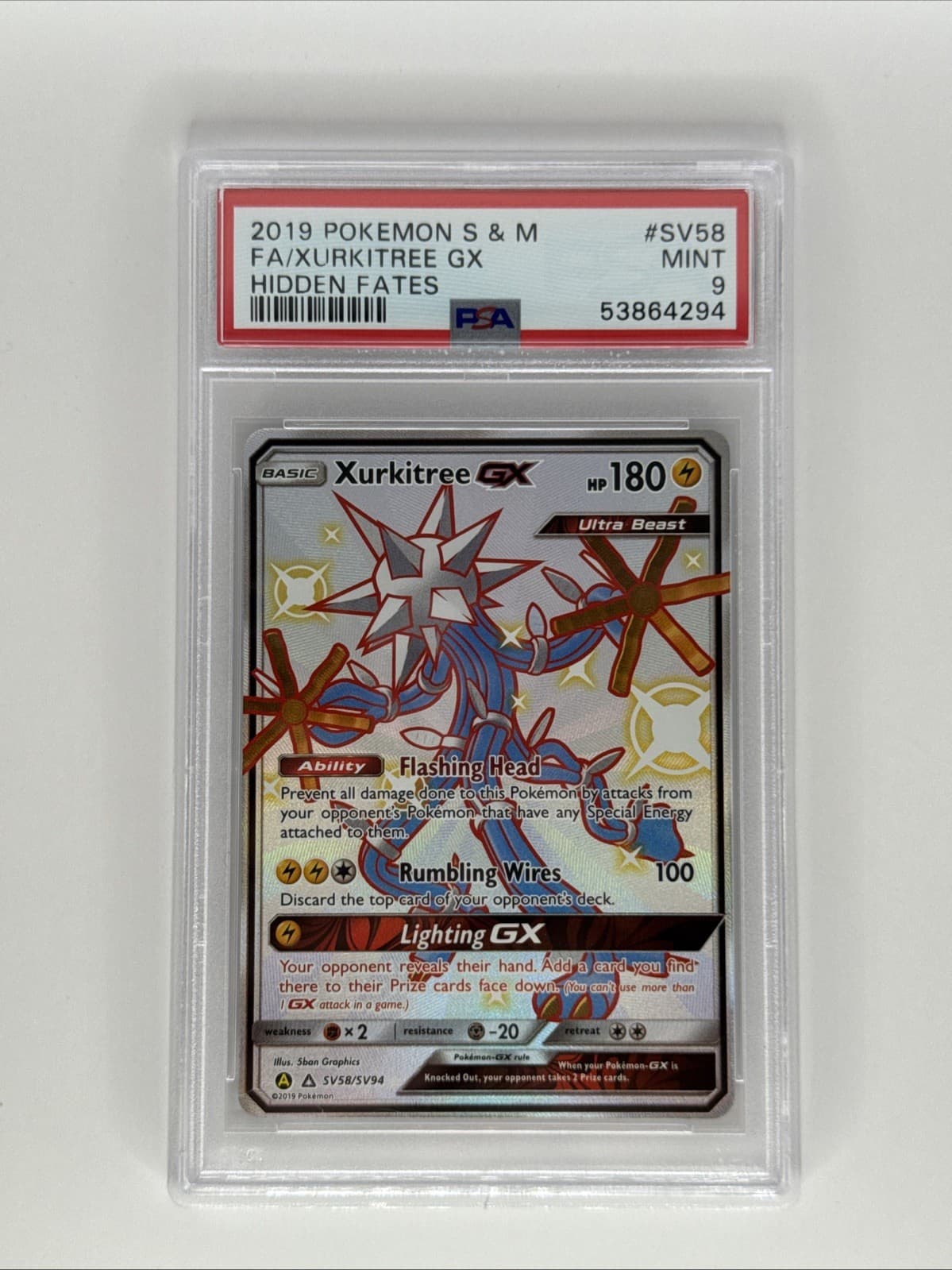 Xurkitree GX SV58/SV94 Hidden Fates: Shiny Vault Holo - PSA 9