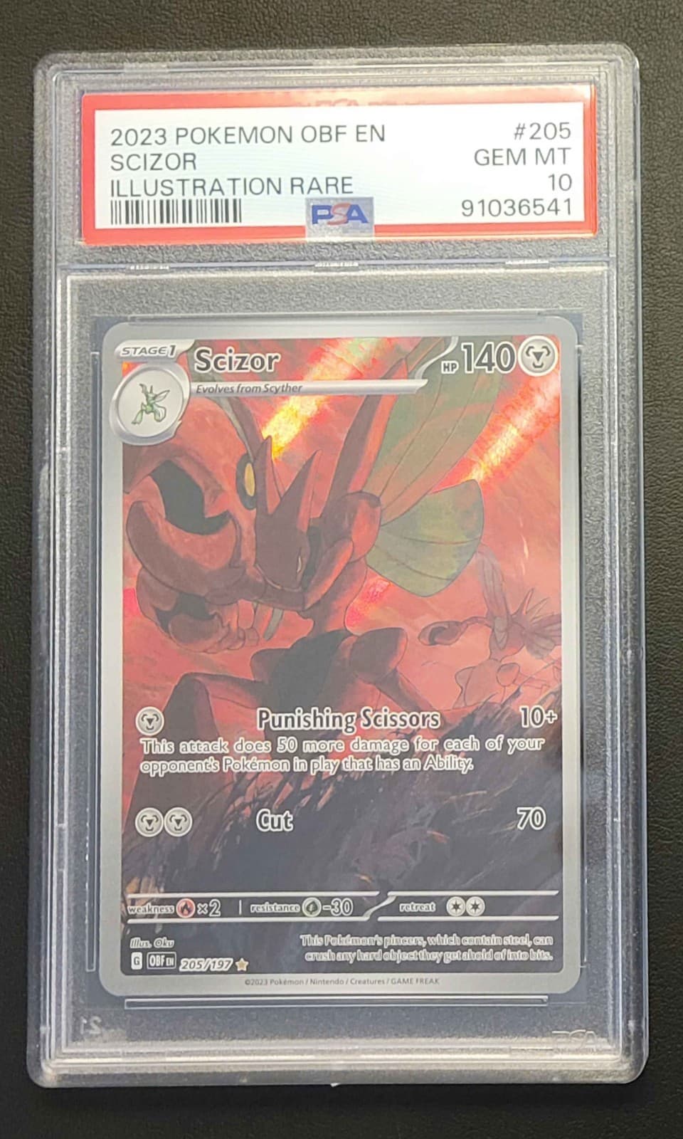 2023 POKEMON OBF EN-OBSIDIAN FLAMES ILLUSTRATION RARE #205 SCIZOR PSA 10