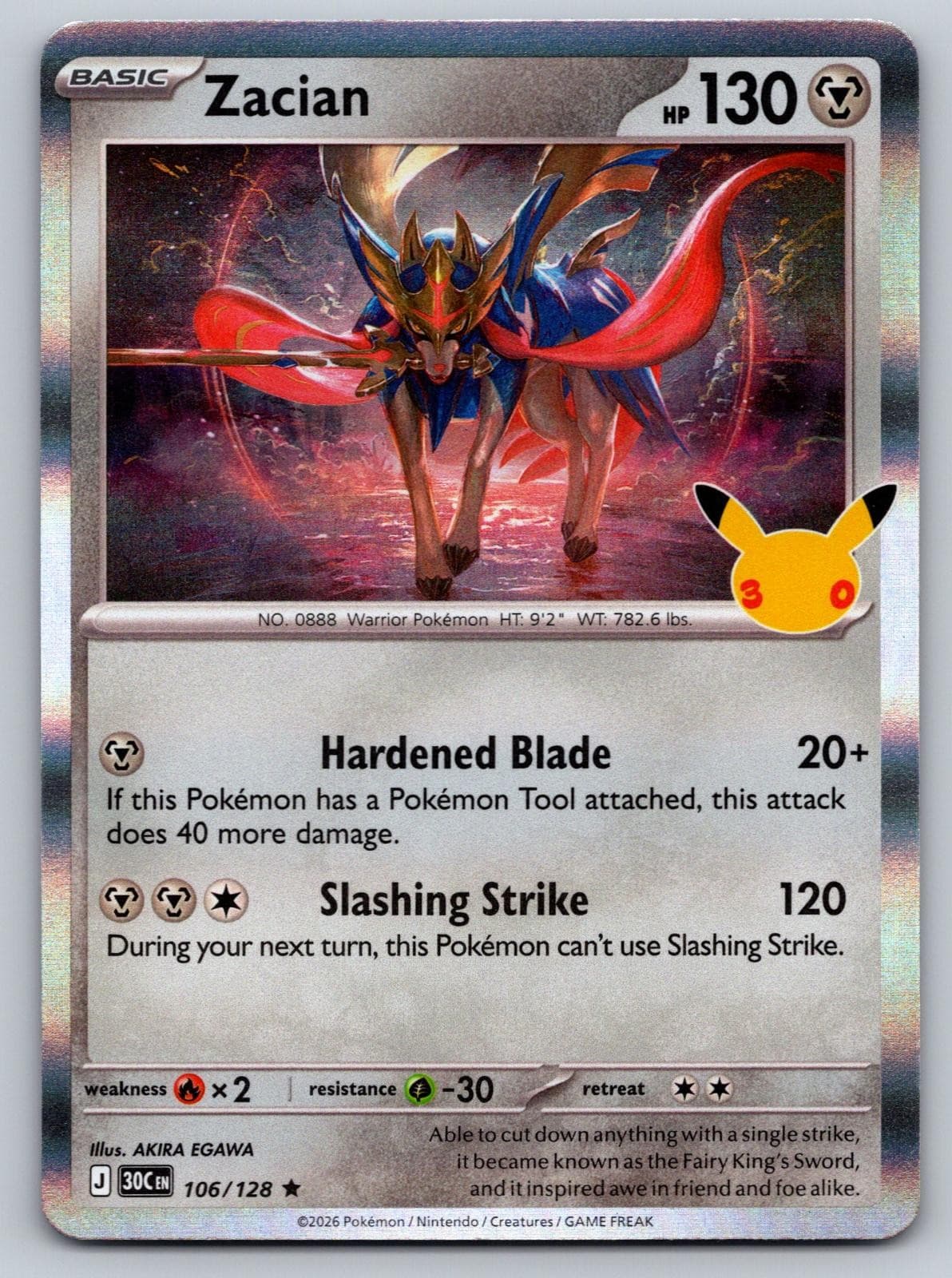 Zacian 106/128 Rare ME: 30th Celebration Pokemon Holo Near Mint