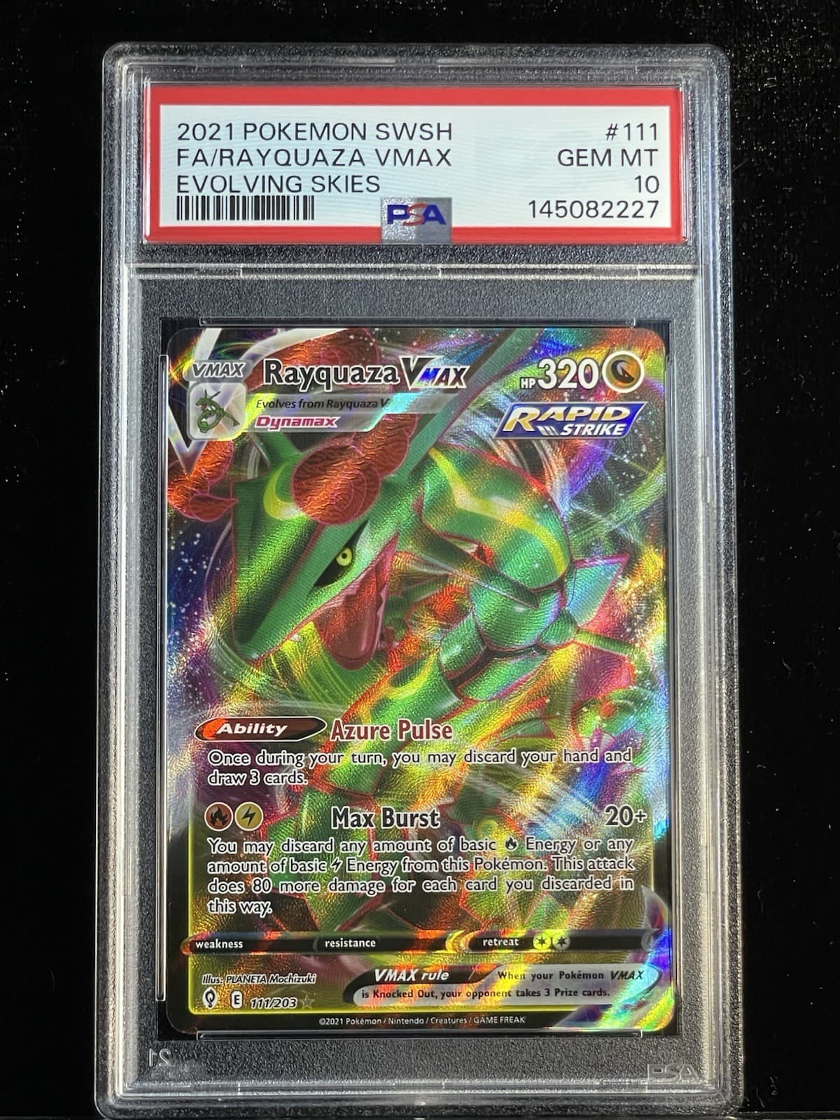 2021 Pokemon Swsh Evolving Skies #111 Rayquaza VMAX Ultra Rare Holo *PSA 10 GEM*