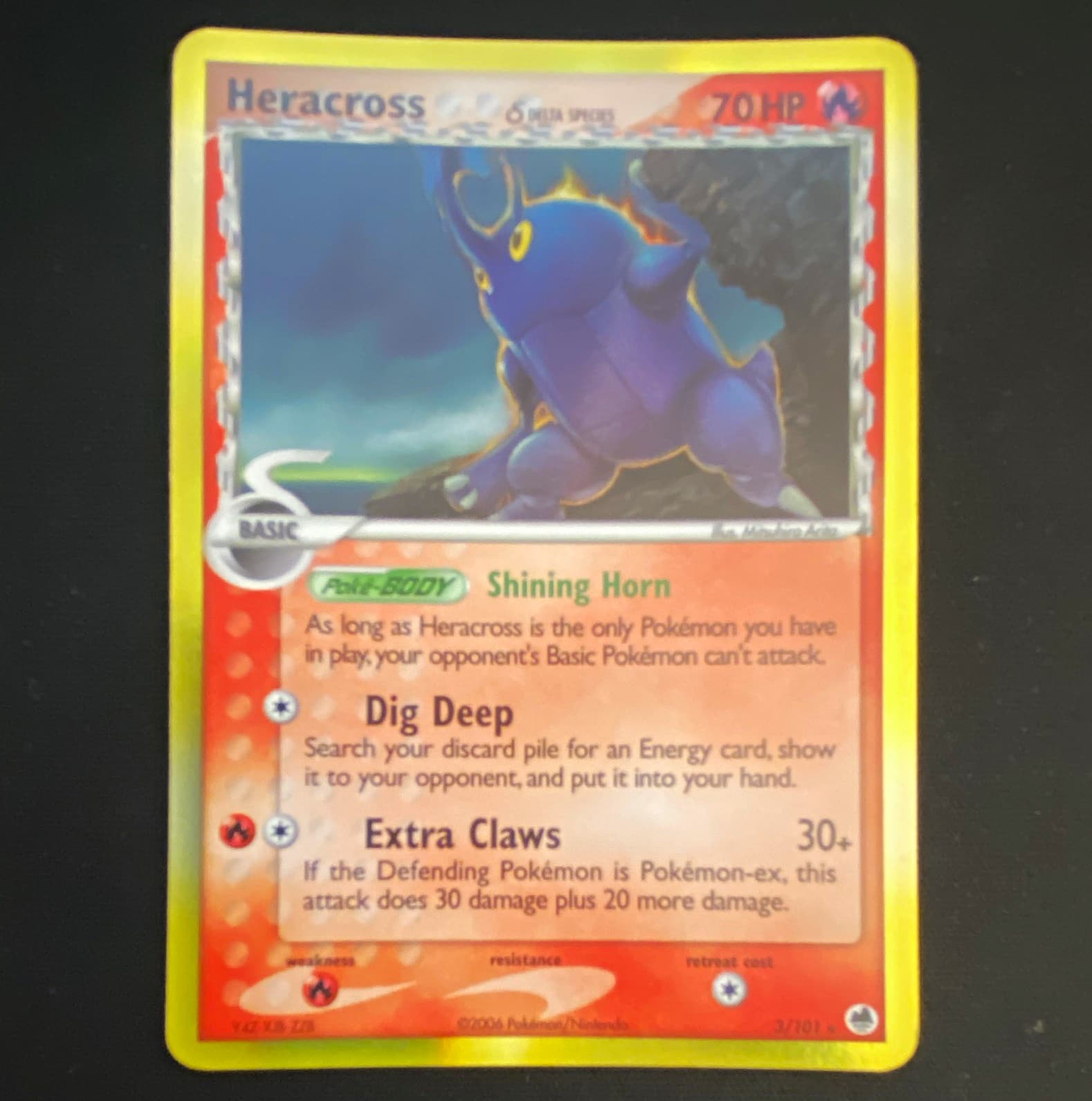 Pokemon TCG Heracross (Delta species) 3/101 Dragon Frontiers Holo Rare NM