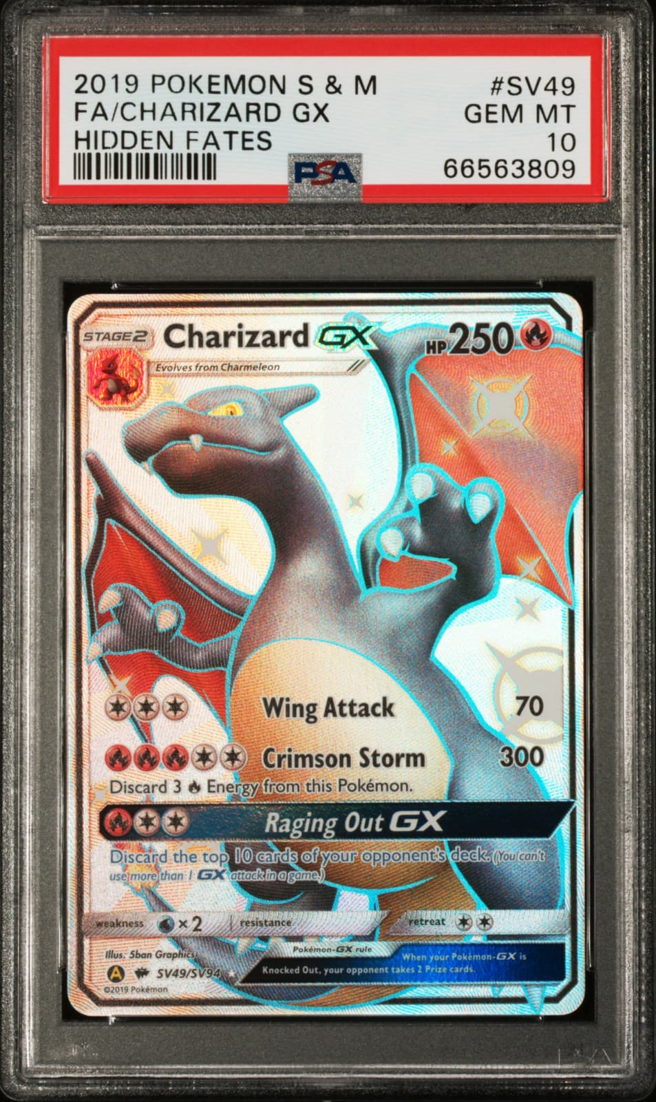 2019 Pokemon SM Hidden Fates Charizard GX #SV49/SV94 PSA 10 GEM MINT