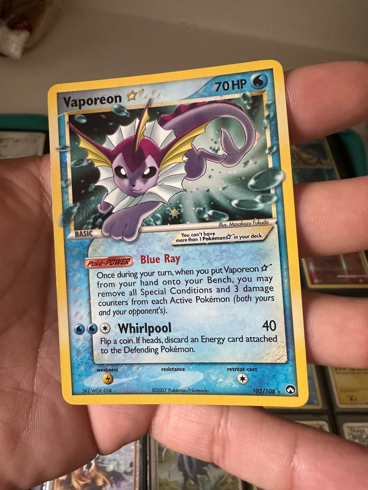 Vaporeon Gold Star shiny 102/108 EX Power Keepers Holo Rare Pokemon TCG