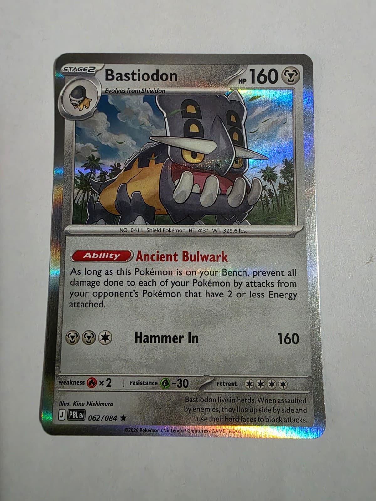 Pokemon Pitch Black Holo Bastiodon 62/84 Rare NM