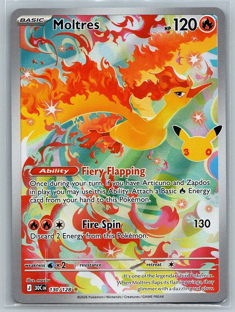 Moltres 130/128 IR Holo NM Pokemon Card 30th Celebration