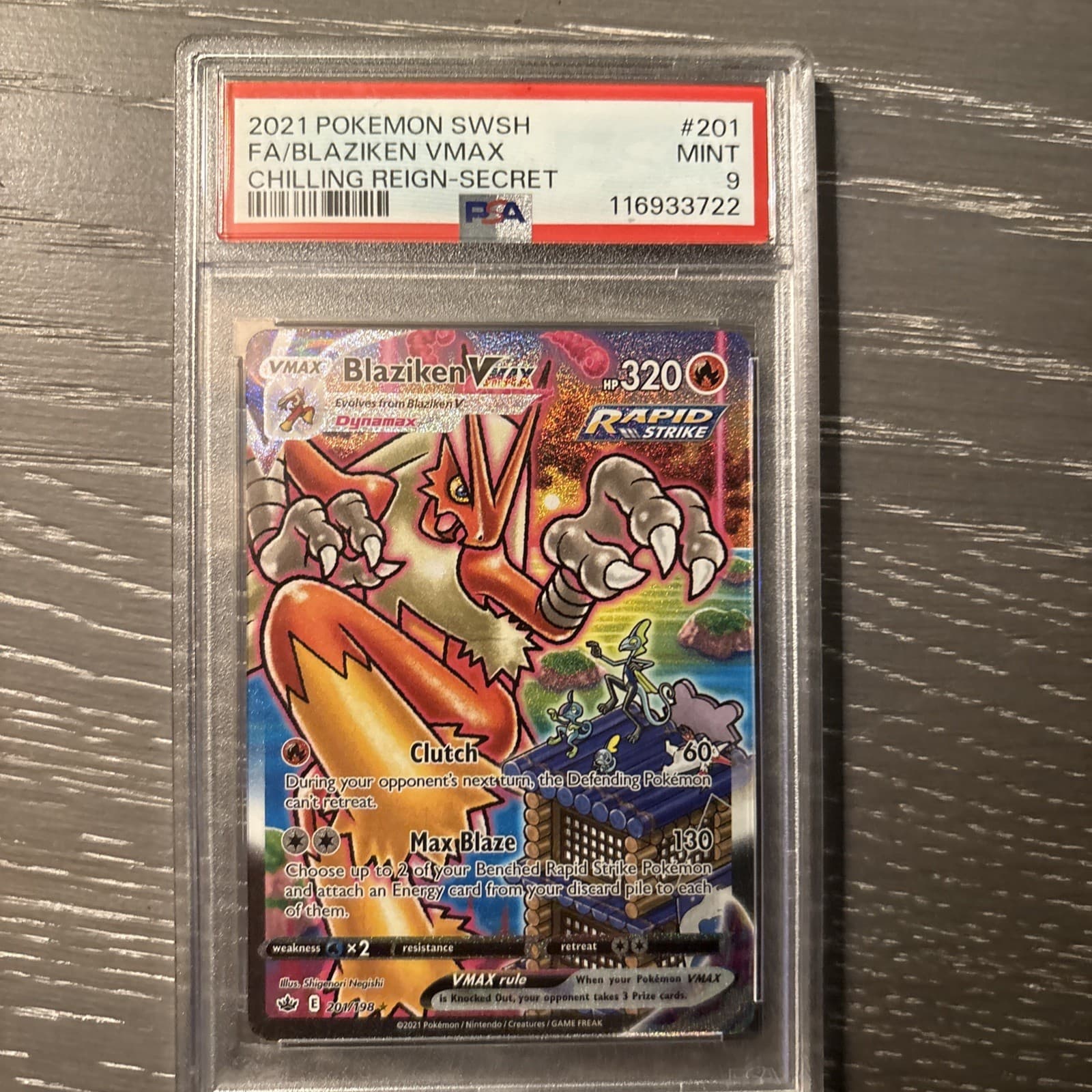 Blaziken VMAX Alt Art Secret 201/198 Sword & Shield Chilling Reign PSA 9