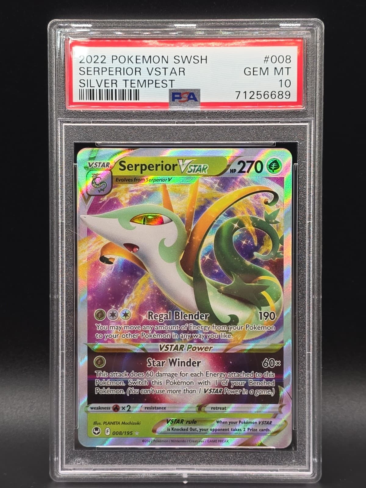 Serperior VSTAR 008/195 Holo VSTAR Rare Silver Tempest 2022 Pokemon PSA 10