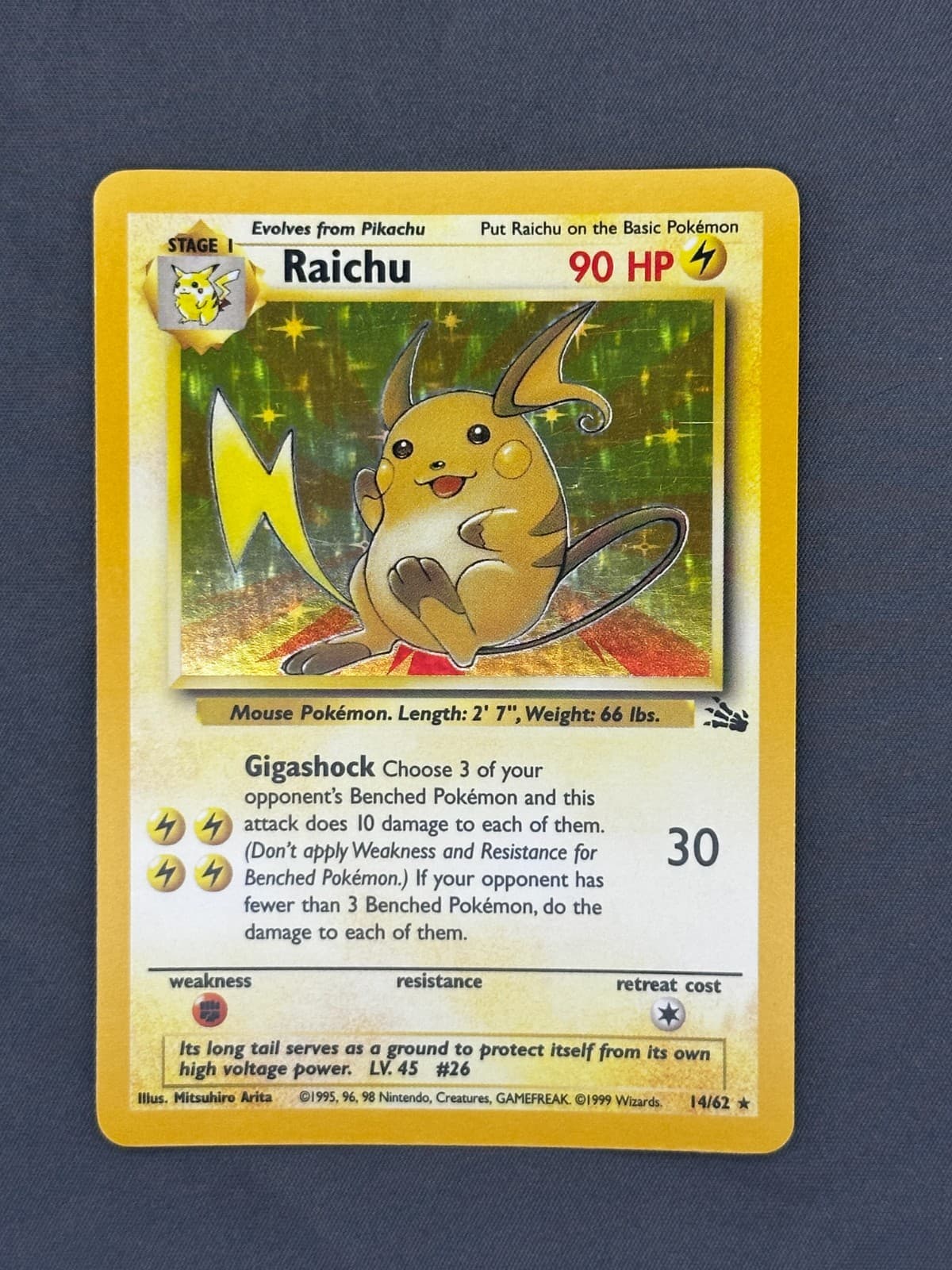 Raichu 14/62 - Fossil Set - NM - Holo - Pokémon TCG - Vintage 1999